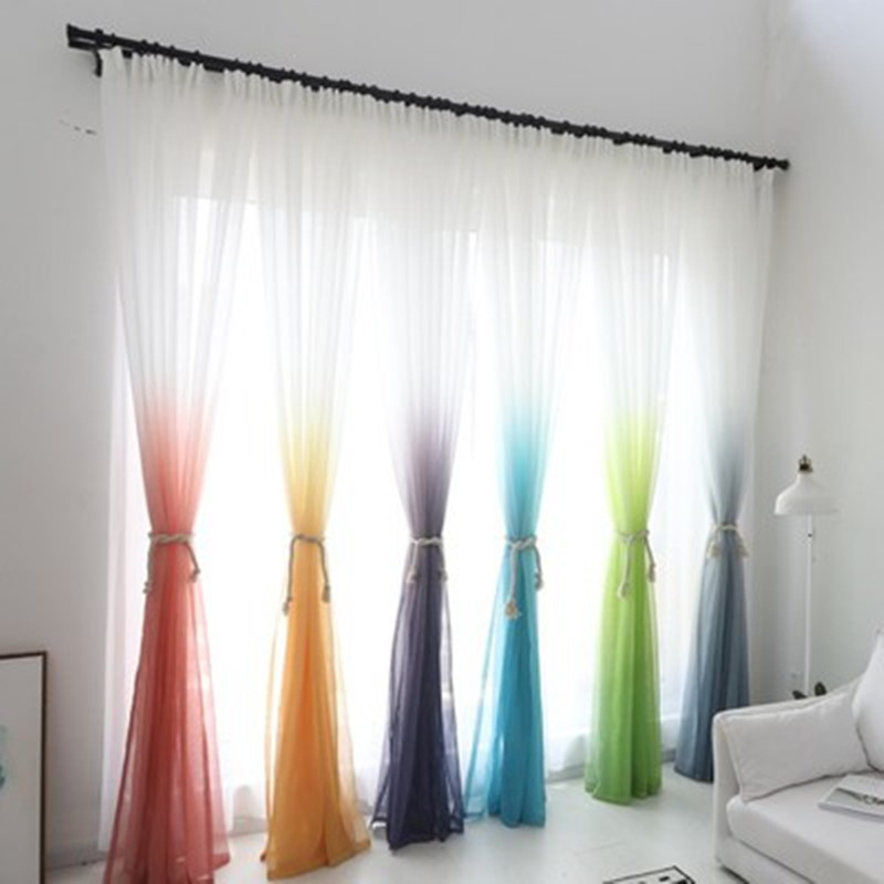 A gradient curtain yarn curtain linen material gradient window screen finished curtain cross-border yarn Amazon engineering linen yarn