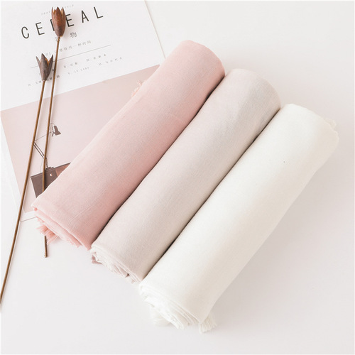 Super beautiful solid color nude pink shiny tassel cotton and linen scarf gauze scarf long silk scarf sun protection shawl dual-use Japanese original order