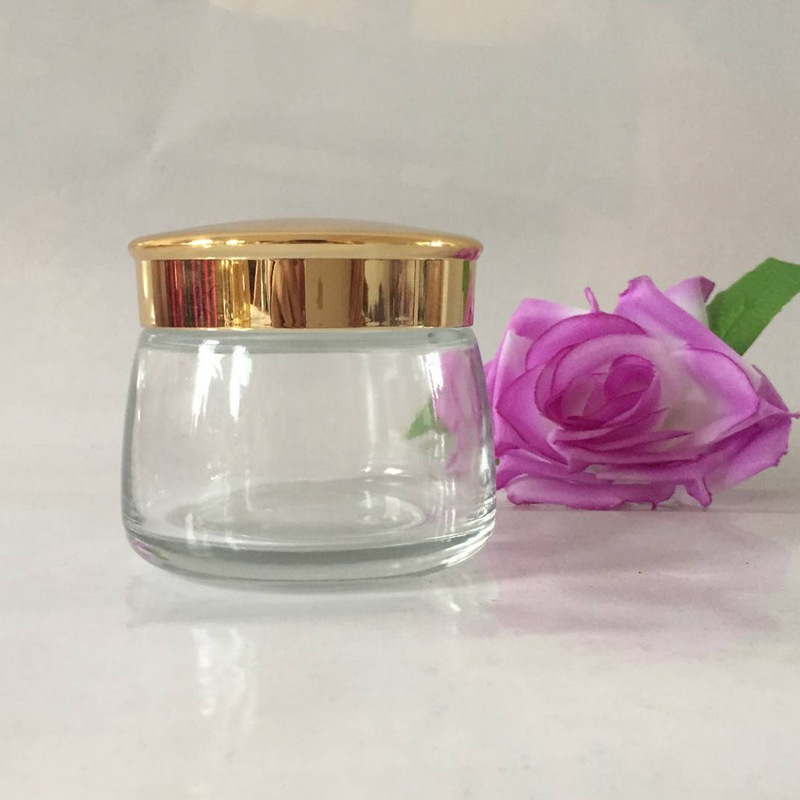 厂家供应亮金盖子100g广口面膜玻璃瓶按摩膏彩色面霜化妆品
