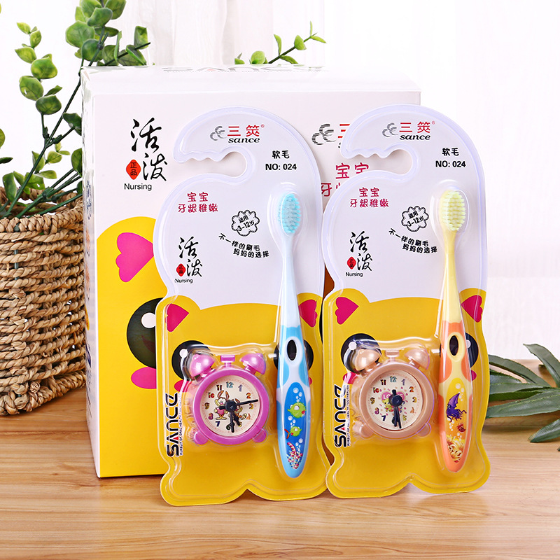 Children's Toothbrushes with Ultra-Fine Soft Bristles Are Wholesale by Manufacturers and Sold Exclusively in Supermarkets, Featuring a Baby Alarm Clock and Direct Sales Cartoon Toothbrushes