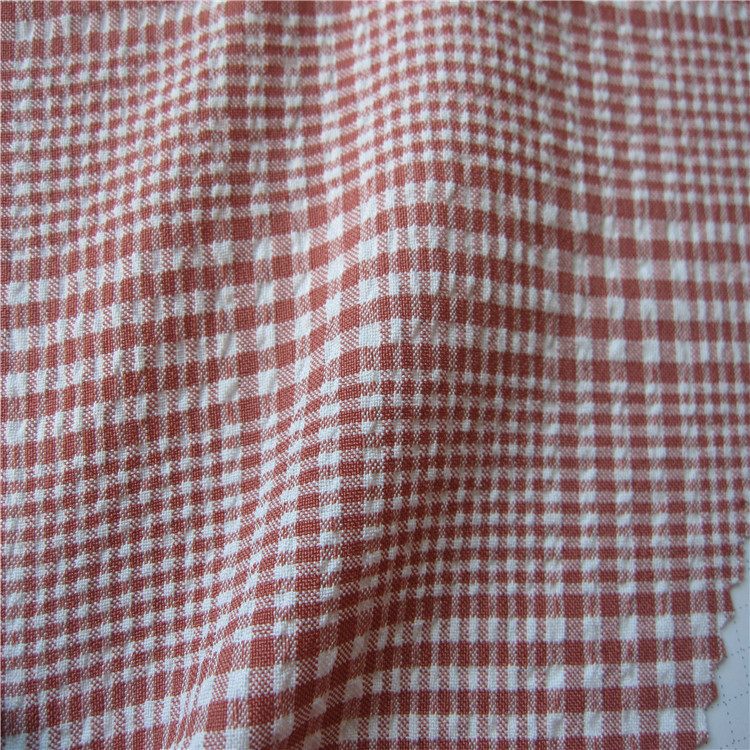 现货新品衬衫布料 涤纶格子布泡泡格子面料春夏女装衬衫裙装面料