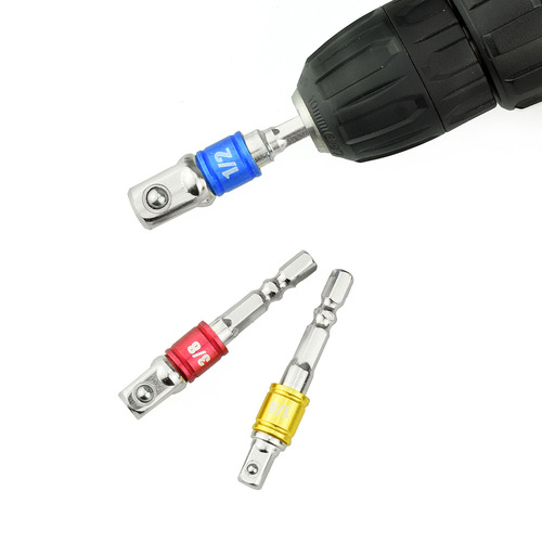 3-piece set of colorful hexagonal screwdriver and wind bit conversion adapter, 1/2 square head, 3/8 socket, 1/4 electric screwdriver