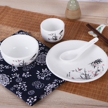 酒店摆台餐具套装陶瓷四件套饭店用品中式消毒碗碟盘批发盘子白瓷