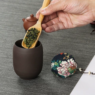 原矿紫砂个性茶叶罐小号木质带盖家用储物罐车载陶瓷罐密封罐茶罐