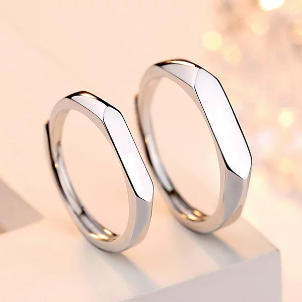 S925 Silver Ring Diamond Ring Loose Ring Couple Men and Women Korean Style Simple Glaver Open Finger Ring Valentine's Day Gift