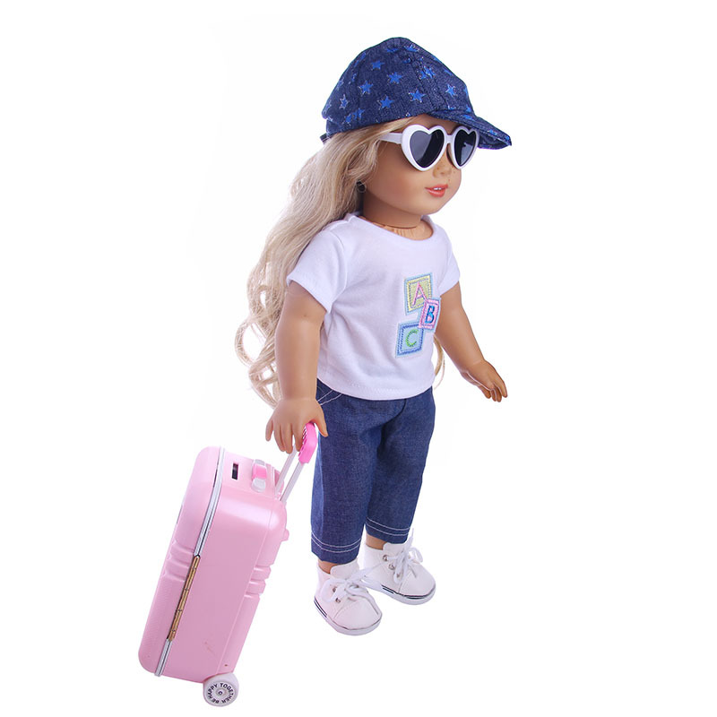 18 pulgadas American Girl muñeca accesorios equipaje 43cm xiafu muñeca trolley caso equipaje fábrica pelo recto