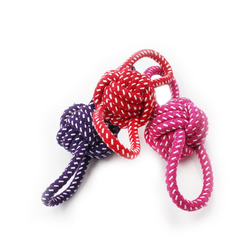 Nudo de mascota perro de juguete Limpieza de dientes molar Bola de cuerda de algodón tejida a mano bola binaural suministros de entrenamiento interactivo para perros al por mayor image 4