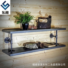 LOFT复古工业风墙上隔板置物架 创意一字实木搁板水管装饰酒吧架