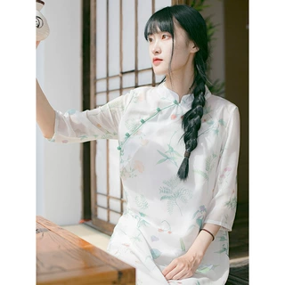 乙默新款春夏季小清新裙子文艺印花气质显瘦长裙复古连衣裙女现货