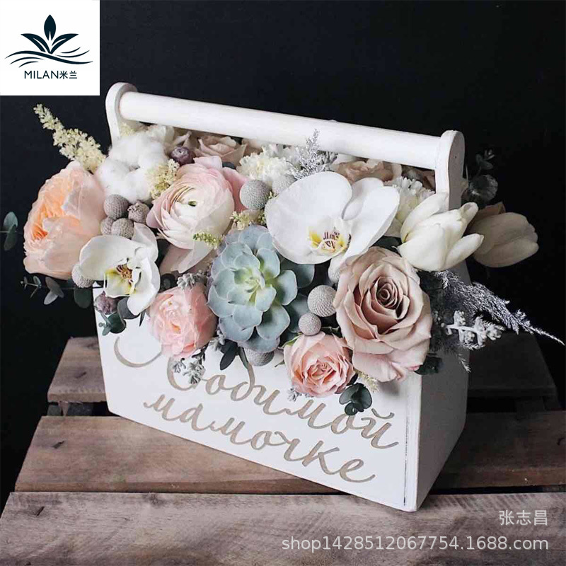 Milan nuevo arreglo de flores hecho a mano cesta de la flor de registro canasta de almacenamiento canasta de flores portátil de madera de estilo coreano