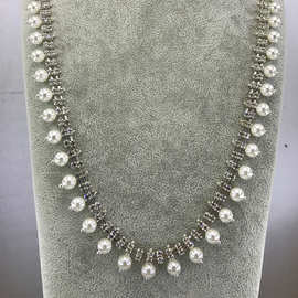 花式链珍珠挂链 密集型合金钻爪毛衣链 DIY服装配件项链厂家直销