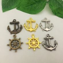 复古diy塑料饰品材料古青铜多色船锚舵吧唧托痛包手链挂坠材料