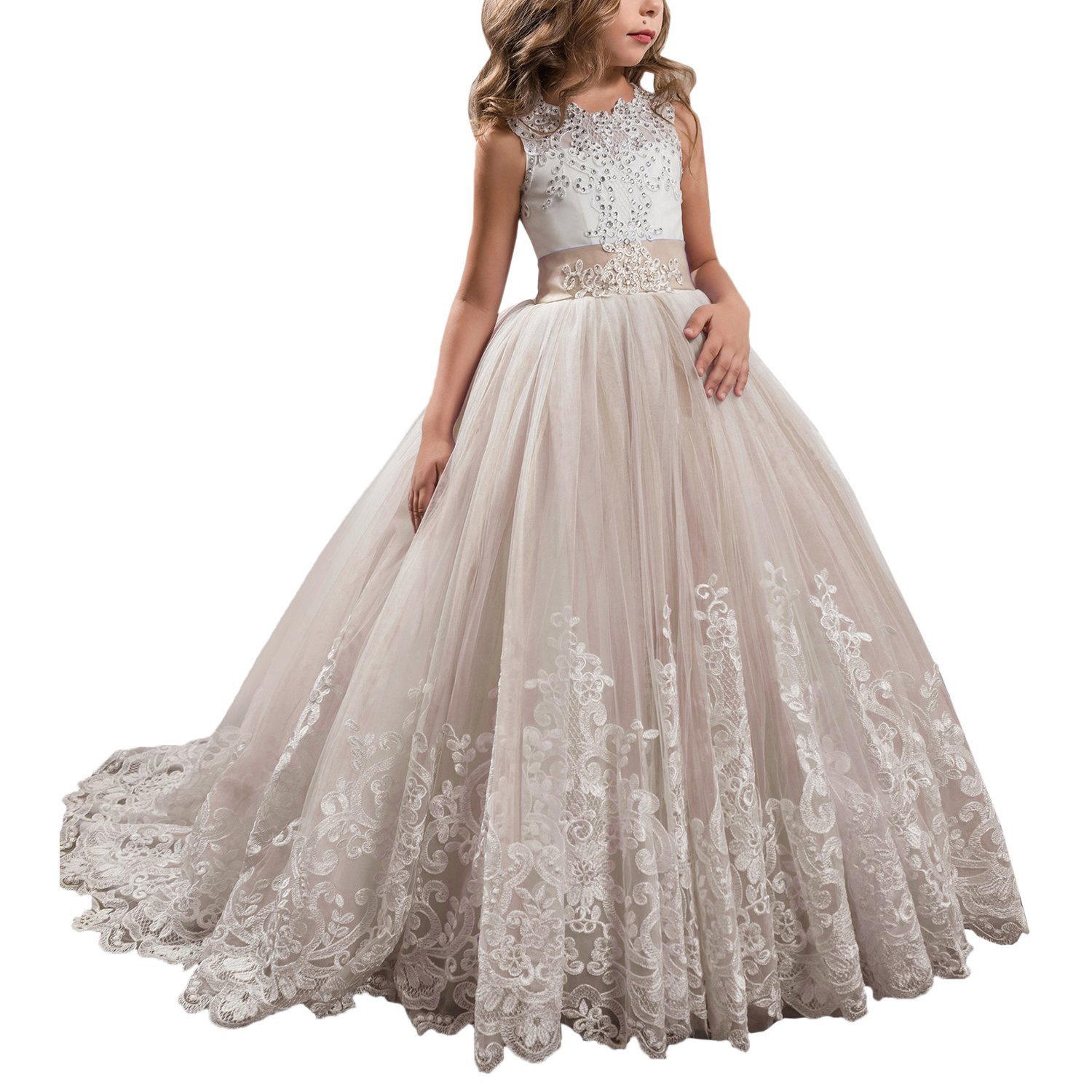 Vestidos de niña estilo princesa con encaje y malla, para fiestas de cumpleaños, damitas de honor y bodas, estilo europeo y americano.