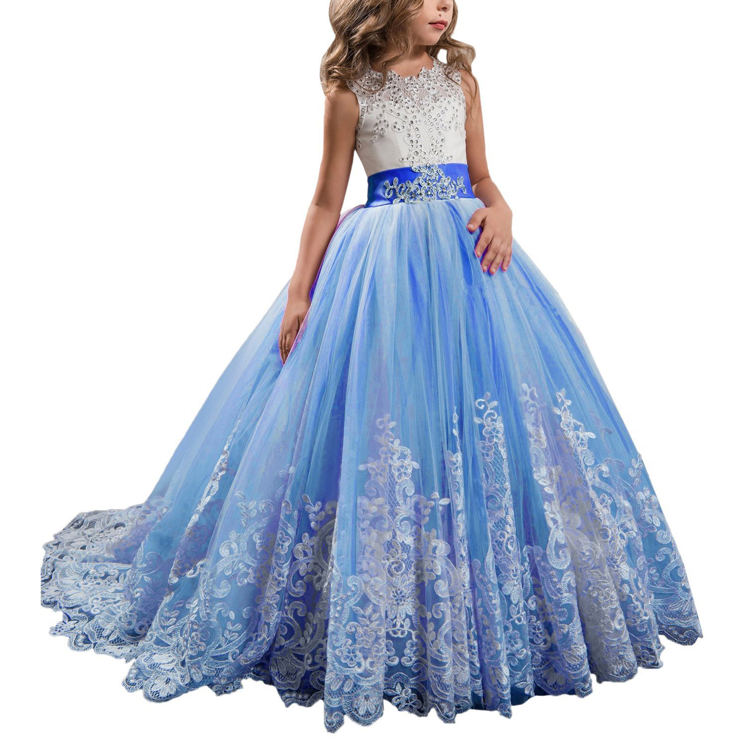 Vestidos de niña estilo princesa con encaje y malla, para fiestas de cumpleaños, damitas de honor y bodas, estilo europeo y americano.