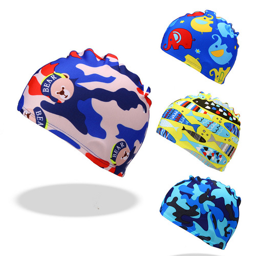 Wholesale children's swimming caps digitally printed high-end fabrics boys girls baby kids cartoon swimming caps fabric swimming caps