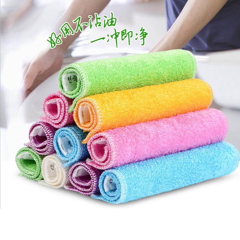 Kitchen dishcloth lint-free green edge bamboo fiber dishwashing towel absorbent cleaning scouring pad department store wholesale