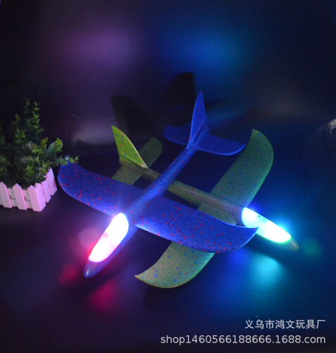 Factory direct sales 48cm hand-thrown luminous aircraft foam double-hole spinner children's stunt anti-fall model aircraft toy