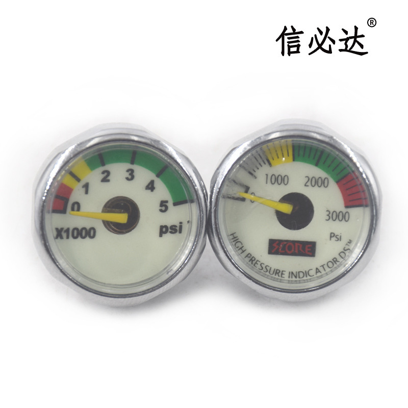 Small Pressure Gauge 25mm Diameter Luminous High Pressure Small Gauge 1500-6000Psi Export Quality Diving Oxygen Cylinder