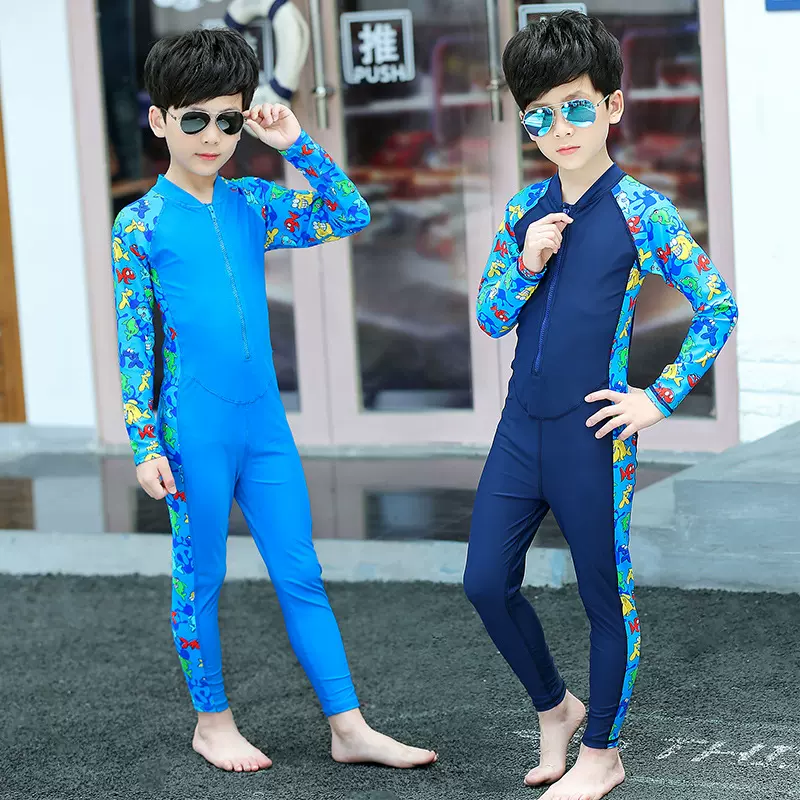 鲨巴特儿童泳衣连体速干男女宝宝游泳衣长袖防晒中小大童夏季泳装