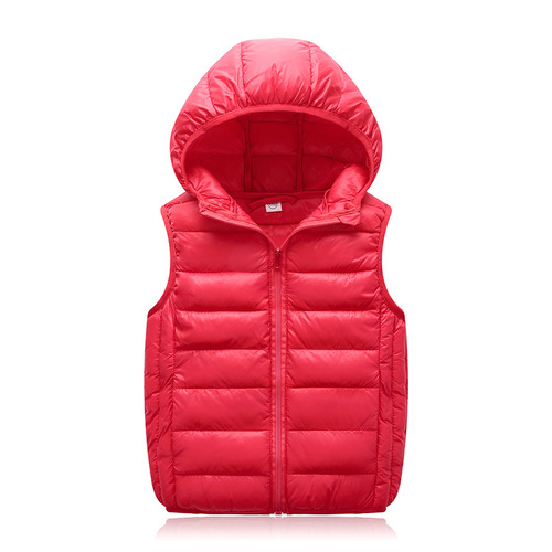 Autumn and Winter Children's Down Cotton Vest Backless Top Korean Style Lightweight for Both Boys and Girls, Toddlers, Babies with Hooded Vest