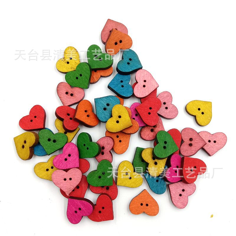 Botón de corazón de melocotón colorido DIY estilo retro Botón de corazón de melocotón de madera 50 unids/bolsa
