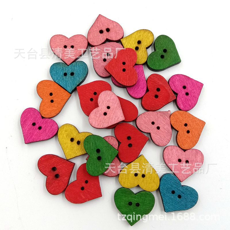 Botón de corazón de melocotón colorido DIY estilo retro Botón de corazón de melocotón de madera 50 unids/bolsa