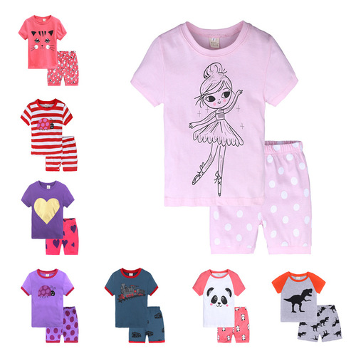 INS summer children's short-sleeved suit boys' home clothes girls' pajamas children's outing clothes Korean version