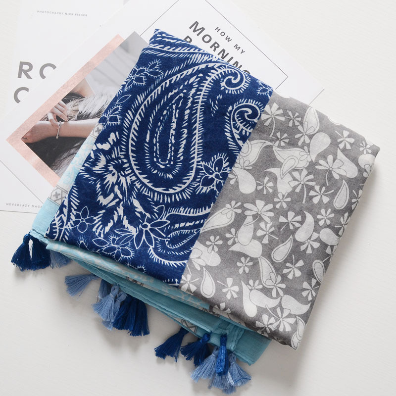 Nuevo estilo japonés artístico fresco bufanda vintage costura bohemio anacardo impreso bufanda hermosa bufanda de protección solar