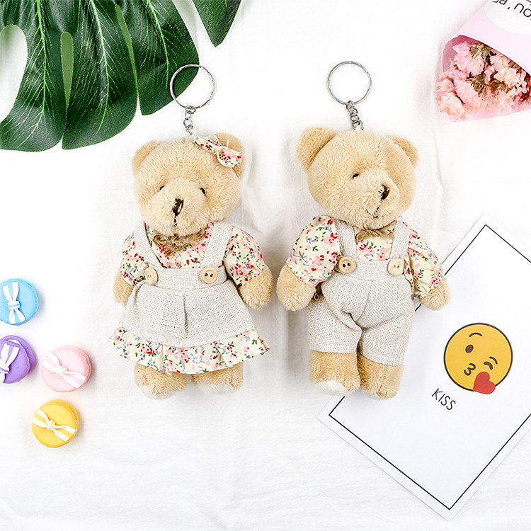 新款情侣小熊兔子毛绒玩具挂件可爱麻布熊钥匙扣包包挂饰抓机娃娃