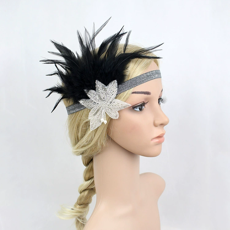 Amazon горячие продажи ручной работы черный головной убор аксессуары для волос повязка на голову Банкетная Вечеринка головной убор из перьев