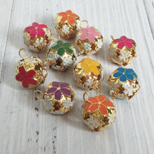 14MM景泰蓝铃铛彩色镂空花铃铛古风服饰铃铛手工发饰配件铁铃铛