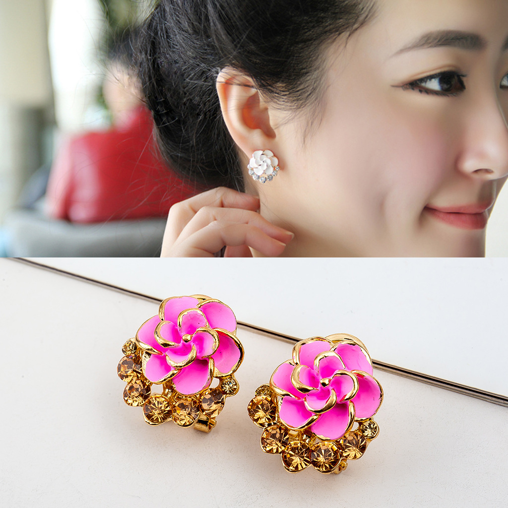 Pendientes de cristal de moda de estilo coreano Rosa peonía Camelia flor pendientes Yiwu pequeña mercancía al por mayor