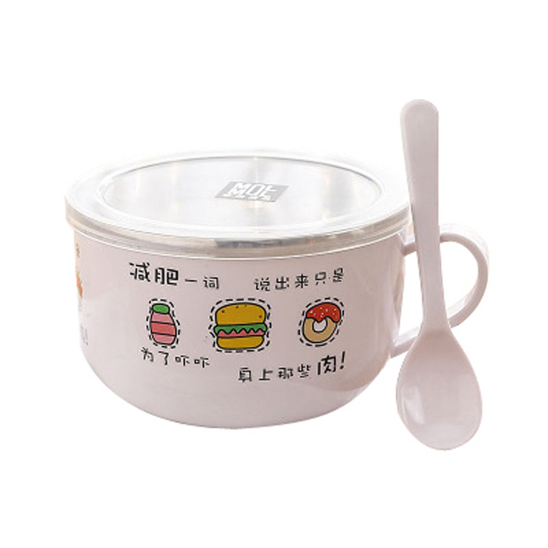 Anti-escaldadura vajilla coreano patrón de dibujos animados aislado tazón de fideos instantáneos con tapa de acero inoxidable redondo fresco de gran capacidad caja de almuerzo