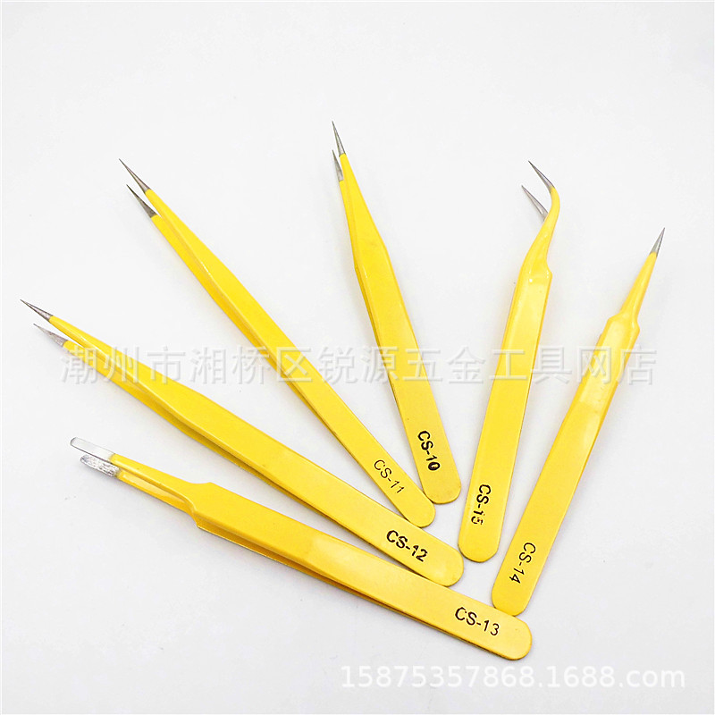 彩色马卡龙弯头镊子 燕窝美容工具 电子手机维修弯直细尖夹子