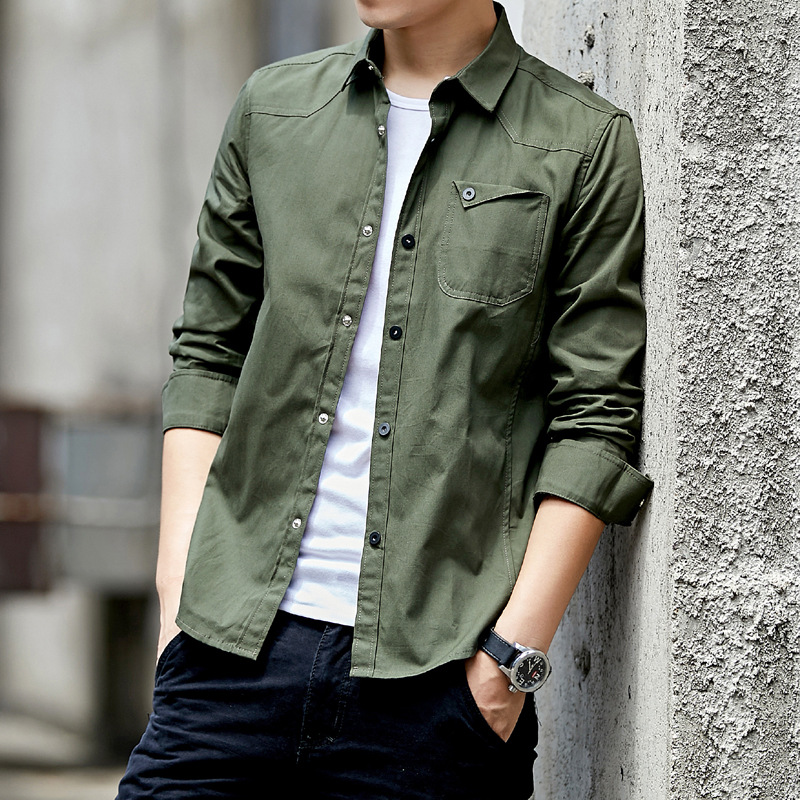 Men's Shirt Long-sleeved Lapel Autumn Slim-fit Handsome Shirt Korean Casual Youth Shirt Trendy Men's Cross-Border
