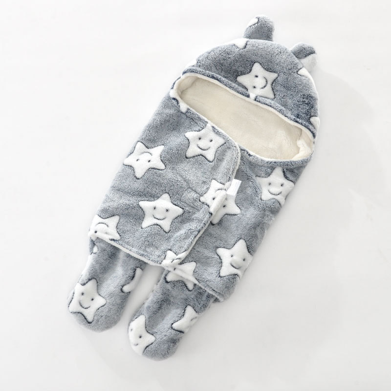 En stock al por mayor de bebé saco de dormir de otoño e invierno de dibujos animados swaddling saco de dormir Bebé espesado impreso coral polar saco de dormir