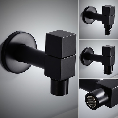Black full copper square washing machine 4-point faucet balcony washing machine mop pool single cold water faucet