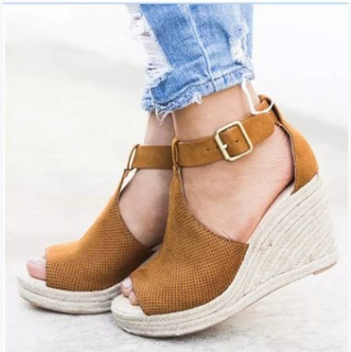夏季新款舒适坡跟高跟防水台凉鞋女潮40-43Large size sandals