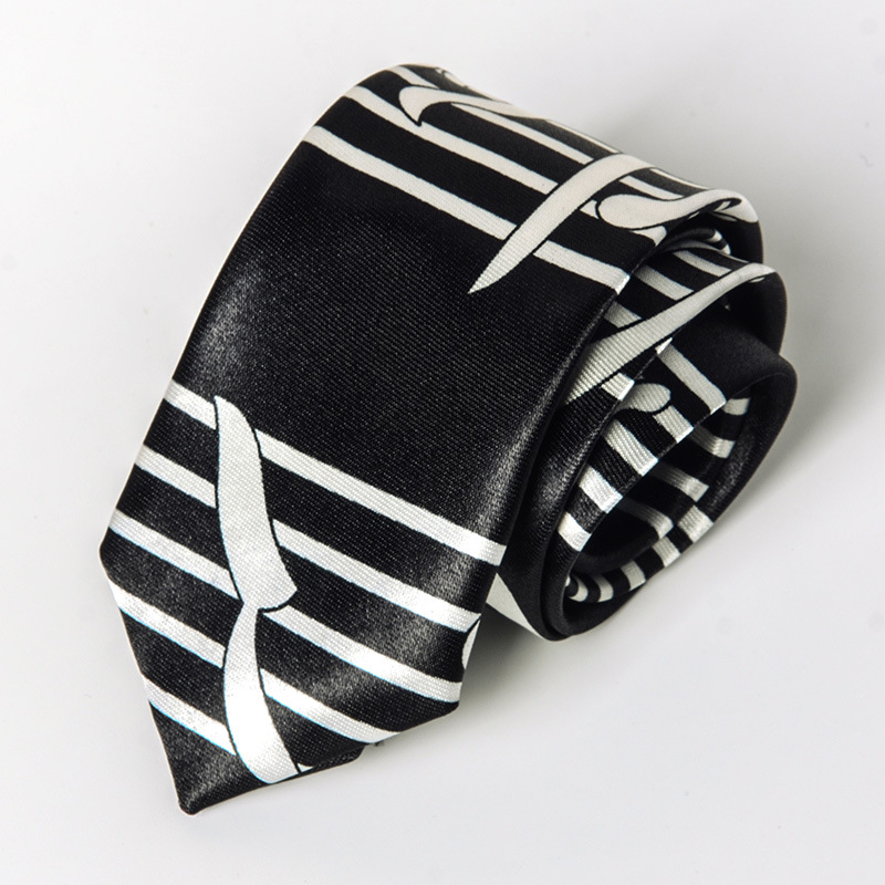 Cravatta sottile con motivo pianoforte alla moda uomo donna_voghion.com