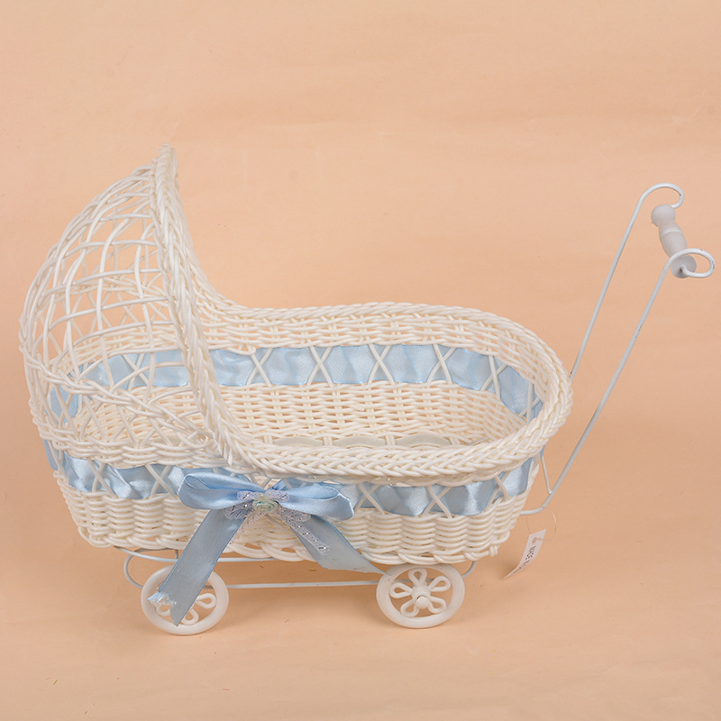 Decoración del hogar moderno creativo ratán artesanía cochecito cesta de almacenamiento carro