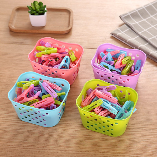 30 pieces of plastic clothes drying clips with storage basket clothes drying clips outdoor windproof clips sock clothes drying clips