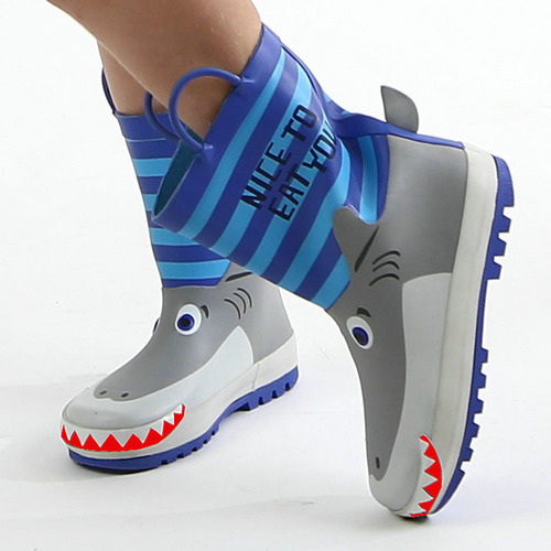 Cross-border shark shape 3D children's boots water shoes mid-calf rain boots rubber enbihouse children's rain boots