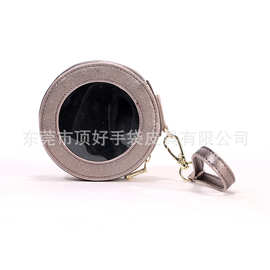 潮流圆形PU迷你版零钱包 经典深咖色PU儿童零钱包 PU手提零钱包