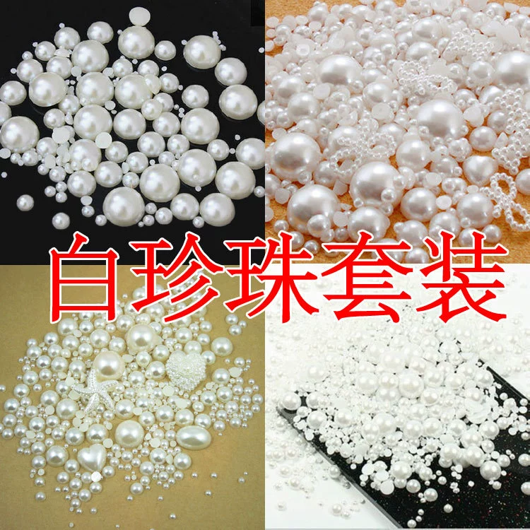 Flat‑Back Pearl Beads Set, Mixed Shapes 2–12 mm, Milky‑white & Peach Assortment