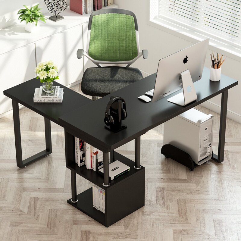Modern L-Shaped Desk 60 Free Rotating Corner Multi-Purpose Computer Desk Writing Desk/Table Office Desk