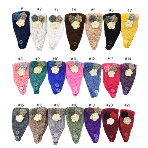 European and American-style knitted mohair flower yarn headband with earflaps, hand-knitted colorful headband for warmth—perfect for fall and winter.