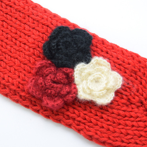 European and American-style knitted mohair flower yarn headband with earflaps, hand-knitted colorful headband for warmth—perfect for fall and winter.