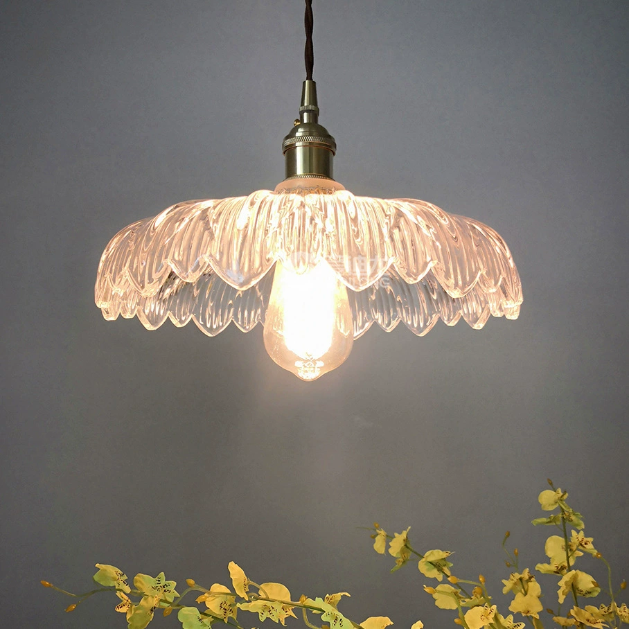 Retro Brass Ceiling Lamp, Cristal Glass Flower Shade, 33×33×22 cm, Multiple Glass Colors