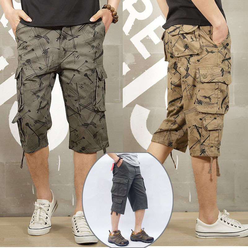 Summer Men's Casual Tooling 7 Capri Pants Cotton Beach Pants Youth Large Size Loose Pants Work Straight Pants Men