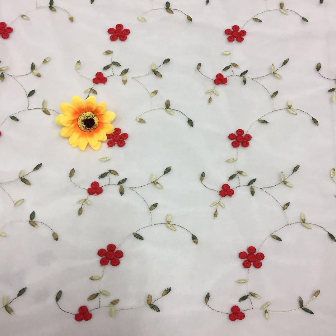 新款网布立体刺绣绣花撞色树枝小花 童装纱裙仙女风面料现货批发